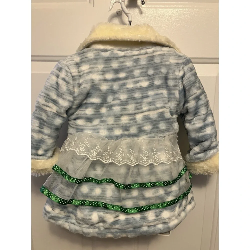 Toddler Girls Blue‎ White Faux Fur Coat 12-18 Months Lace Ruffled Lace CUTE!!